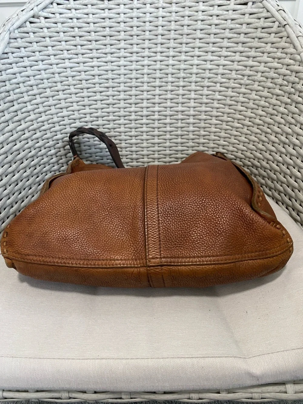 Lucky Brand Vintage Brown Pebbled Leather Hobo Slouchy Whipstitched Bag